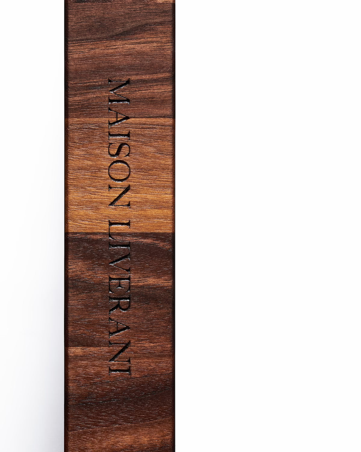 Maison Liverani engraved word mark on the walnut end-grain cutting board